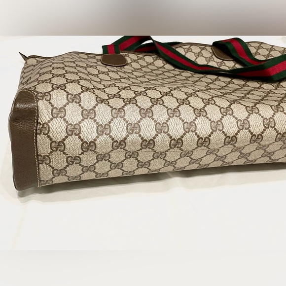 RARE NWT Vintage GUCCI SHERRY Line XLarge BROWN Monogram Canvas Leather Tote NEW - Picture 14 of 15